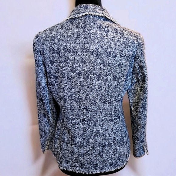 Tweed Fringe Trim Blazer-Navy Blue & White- Timeless Style - Picture 4 of 16